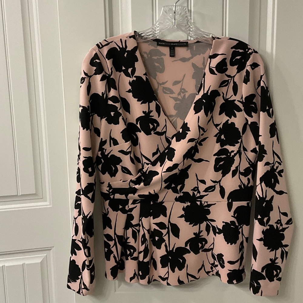 White House Black Market Pink and Black Floral Blouse